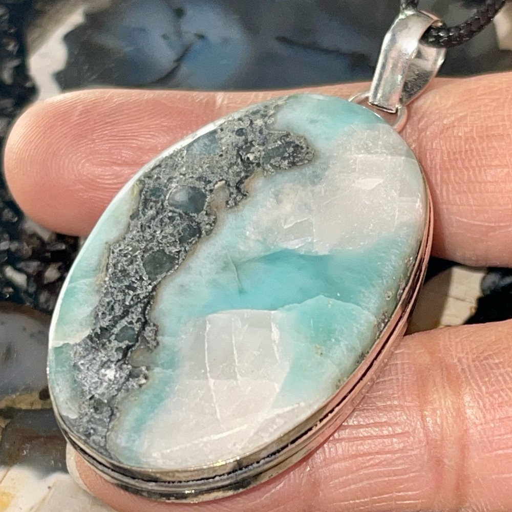 Caribbean Larimar Pendant 2 1/4”